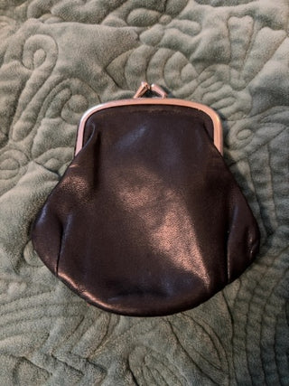 vintage Brighton black and brown leather kiss-lock coin purse