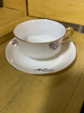12F Signed Haviland China Teacup & Saucer - Stencil Rose Pattern MTS|70861