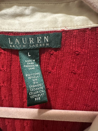 Ralph Lauren Large Red Cashmere Long sleeve, Silk V-Neck collared #63 VV MTS