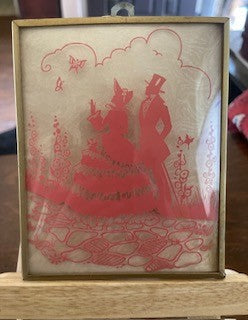 VTG Victorian Reverse Painting of Man & Women Convex Glass RCD