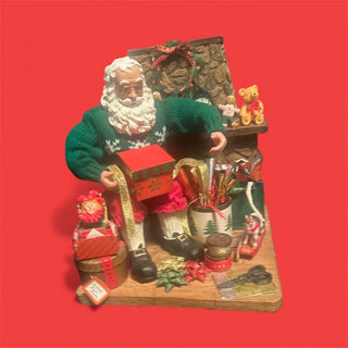 Kirkland Fabric Mache Santa Claus in Workshop Wrapping Presents Figurine #62 VV MTS|134282