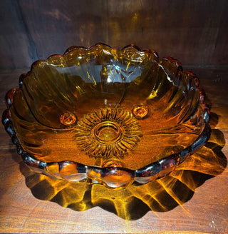 Vtg Indiana amber glass sunflower bowl NM MTS