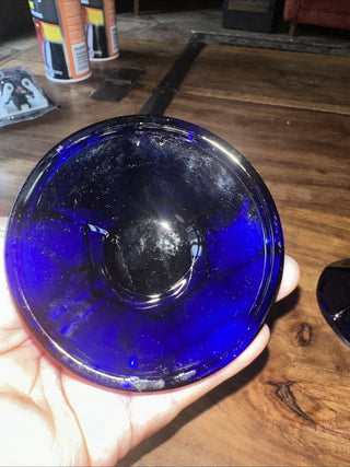 Vintage Cobalt Blue Glass Candlestick Pair Candle Hexagone Style #63 VV MTS|133703