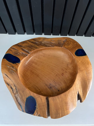 Teak and cobalt resin wood bowl|72119
