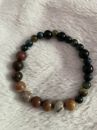 Natural stone bracelet black/earth tones ** RSV|64058