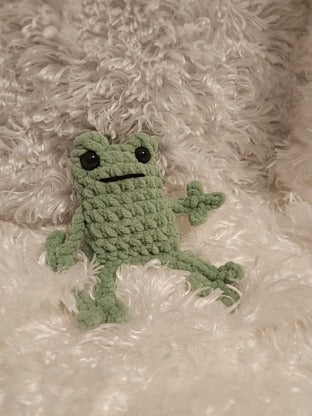 Frog: Crocheted green. 5.5" tall.