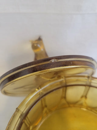 1920's Amber Glass Cat on Drum Covered Candy Dish RCD