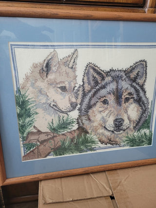 Wood Framed Counted Cross Stitch - Husky Mom & Puppy RCD