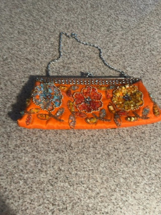 VTG beaded orange clutch purse