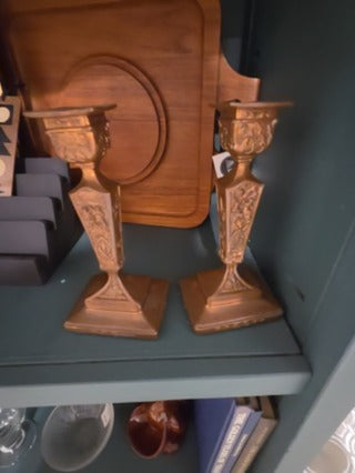 Set of 2 Vintage Copper/Metal dancing couple candlesticks ornate
