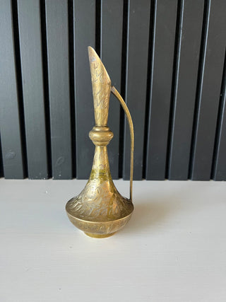 Vintage etched brass bud vase ewer RSV