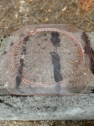 Depression Era Pink Hocking Glass Adam Cake Plate MTS|63081