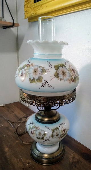 MW Blue Floral Hurricane Lamp MTS|92757