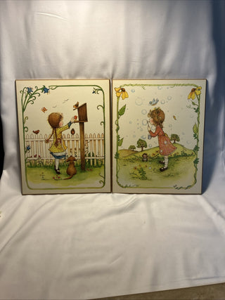 Vintage Denise Flemming, little girl, feeding birds SB MTS|134483