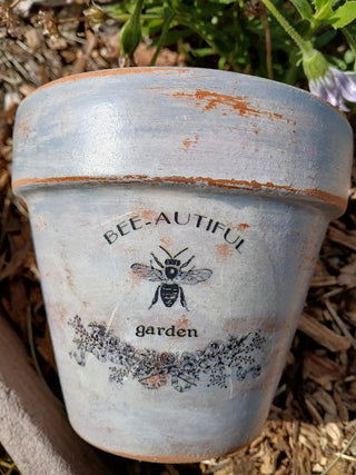 Terra Cotta Clay Pot w Lavender, Aged & Distressed