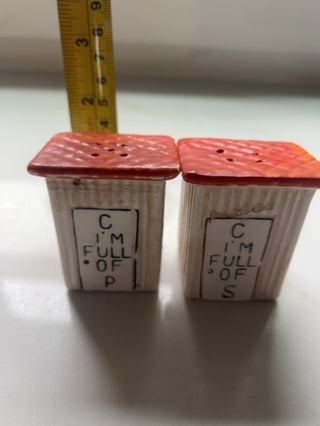 Vintage Outhouse C I'm Full OF S and P Salt & Pepper Shakers Victoria Ceramics