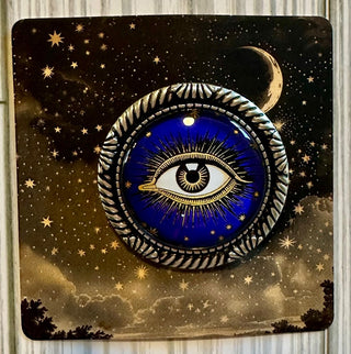 Vintage Style Brooch: Eye of Protection w/Silvertone Bezel  RCD|117494