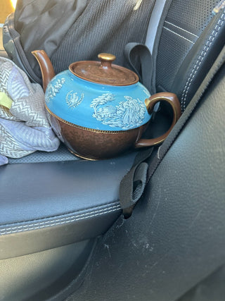 Stadler Teapot #2635 - brown w/gold trim, greek theme|34380
