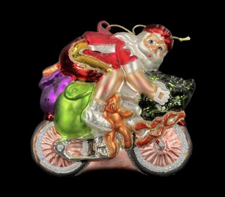 Santa Riding Motorcycle Glass Glitter Christmas Tree Ornament Teddy Bear #62 VV MTS|139027