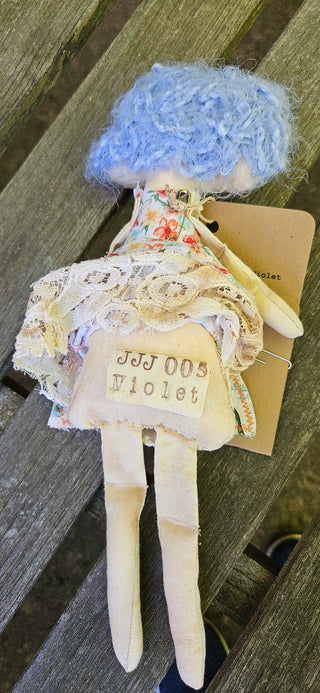 Journal Junction Jenny No. 005-Violet Handmade Art Dolll w/Mini Journal OOAK Cloth Doll