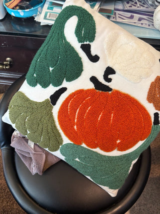 Chenille Embroidered throw pillow - gourds & buttons decor 13"x13" RCD