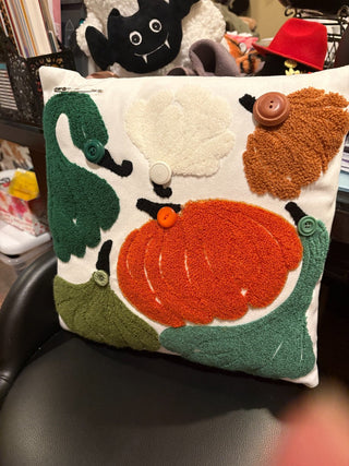 Chenille Embroidered throw pillow - gourds & buttons decor 13"x13" RCD