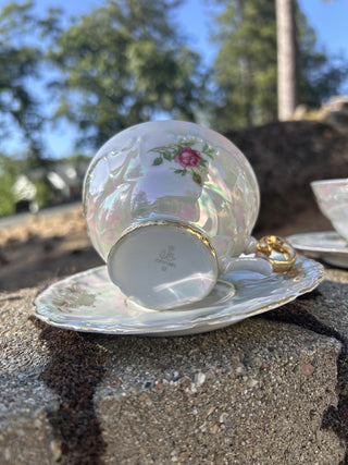 12F 5 piece iridescent and gold rose tea set RSV|79446