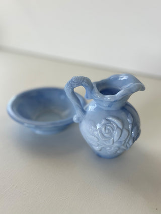 Vintage Avon blue milk glass mini pitcher|72033