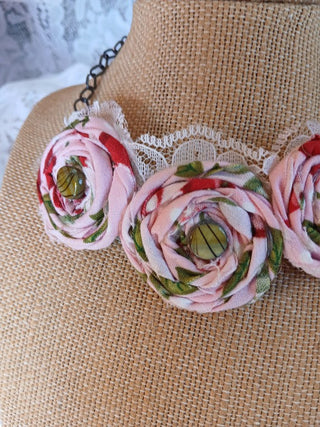 Rolled Fabric Flower Necklace 1