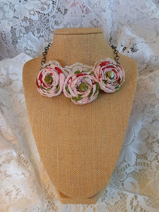Rolled Fabric Flower Necklace 1