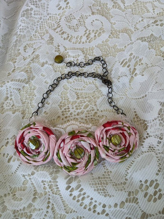 Rolled Fabric Flower Necklace 1