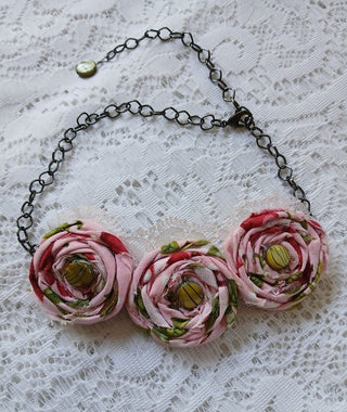 Rolled Fabric Flower Necklace 1