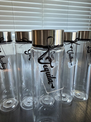 Set of 6 light-weight travel bottles with liquor tags RCD|122603