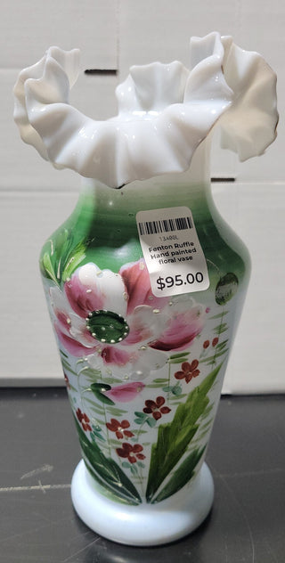 Fenton Hand Painted Ruffle Vase Rcd