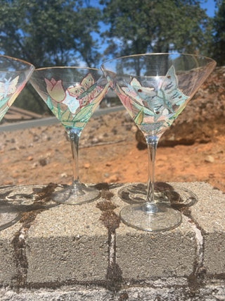 BB Set of 6 NWT Romanian Euroglass 7.5” Floral Martini Glasses
