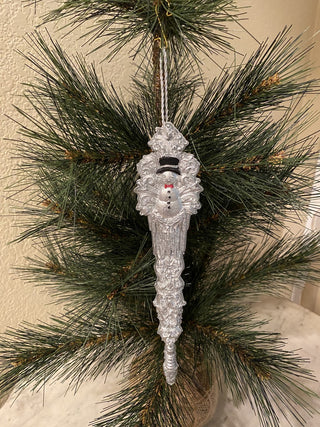 Handcrafted resin silver snowman icicle ornament RCD|136484