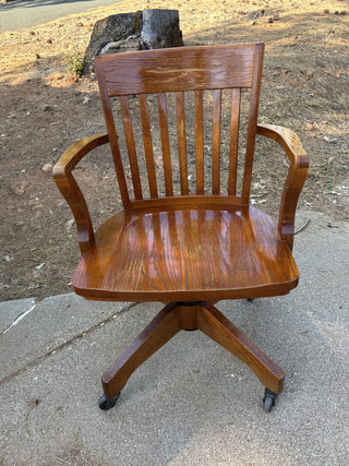 12F Vintage Spring Loaded Wood Bankers Desk Chair MTS|84083