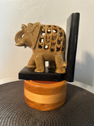 Elephant Carved Marble with Baby Onyx Base MTS
