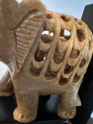 Elephant Carved Marble with Baby Onyx Base MTS
