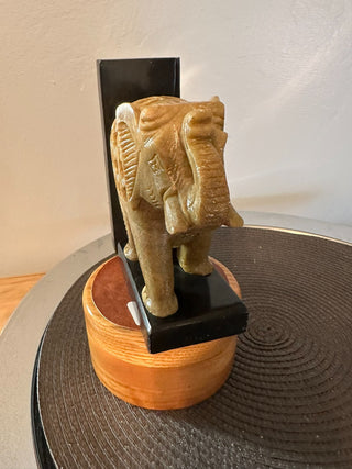 Elephant Carved Marble with Baby Onyx Base MTS