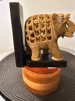 Elephant Carved Marble with Baby Onyx Base MTS