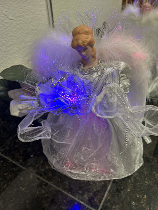 Kurt Adler 12" White Silver LED Light Fiber Optic Angel Christmas Tree Topper-RSV|126792