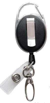Carabiner with Belt Clip Interchangeable Badge Reel with Retractable Reel. Badge Button: Orange & Black Shine. Our Interchangeable Badge Reels are made to be used with our Interchangeable Badge Reel Charms.|63930