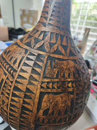 Hand Carved Gourd Vase Made in Kenya  MTS|114669