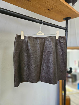Vtg Y2K EXPRESS Leather Brown Mini Skirt - Size 7/8|117911