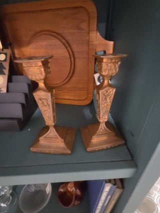 Set of 2 Vintage Copper/Metal dancing couple candlesticks ornate