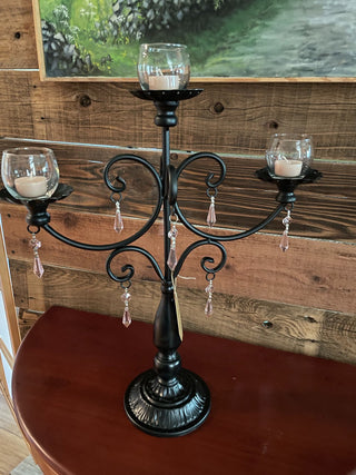 Black Candelabra w/ Pink Crystals ~MTS|113699