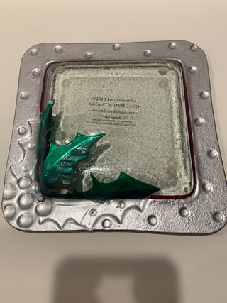 Art glass 7” square glass dish Xmas. Berries|125633