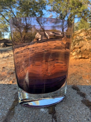 JP 8.25” AS IS Vintage Glass Vase Purple Amethyst Hand Blown
