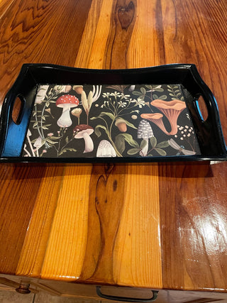 Upcycled Black Tray with Mushrooms ~MTS|102361